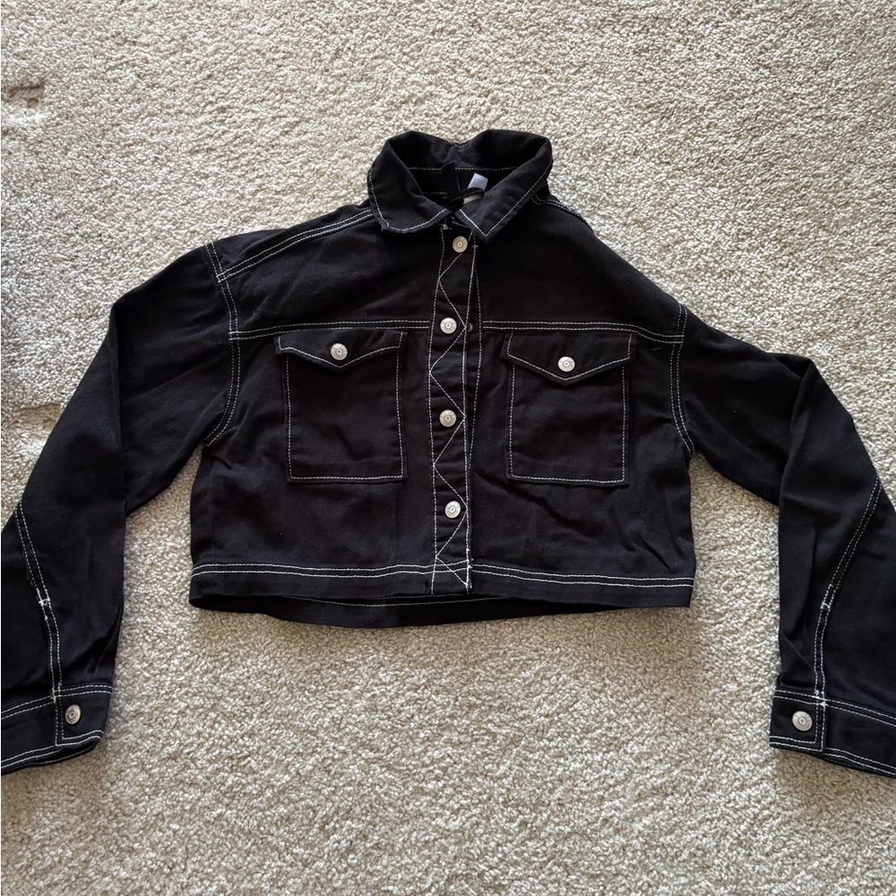 H&M Black Cropped Jean Jacket Classic Design